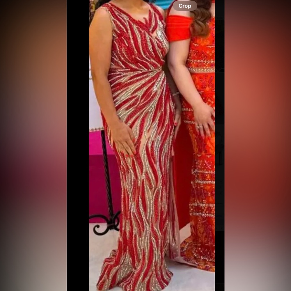 Red and Silver Beaded Gown